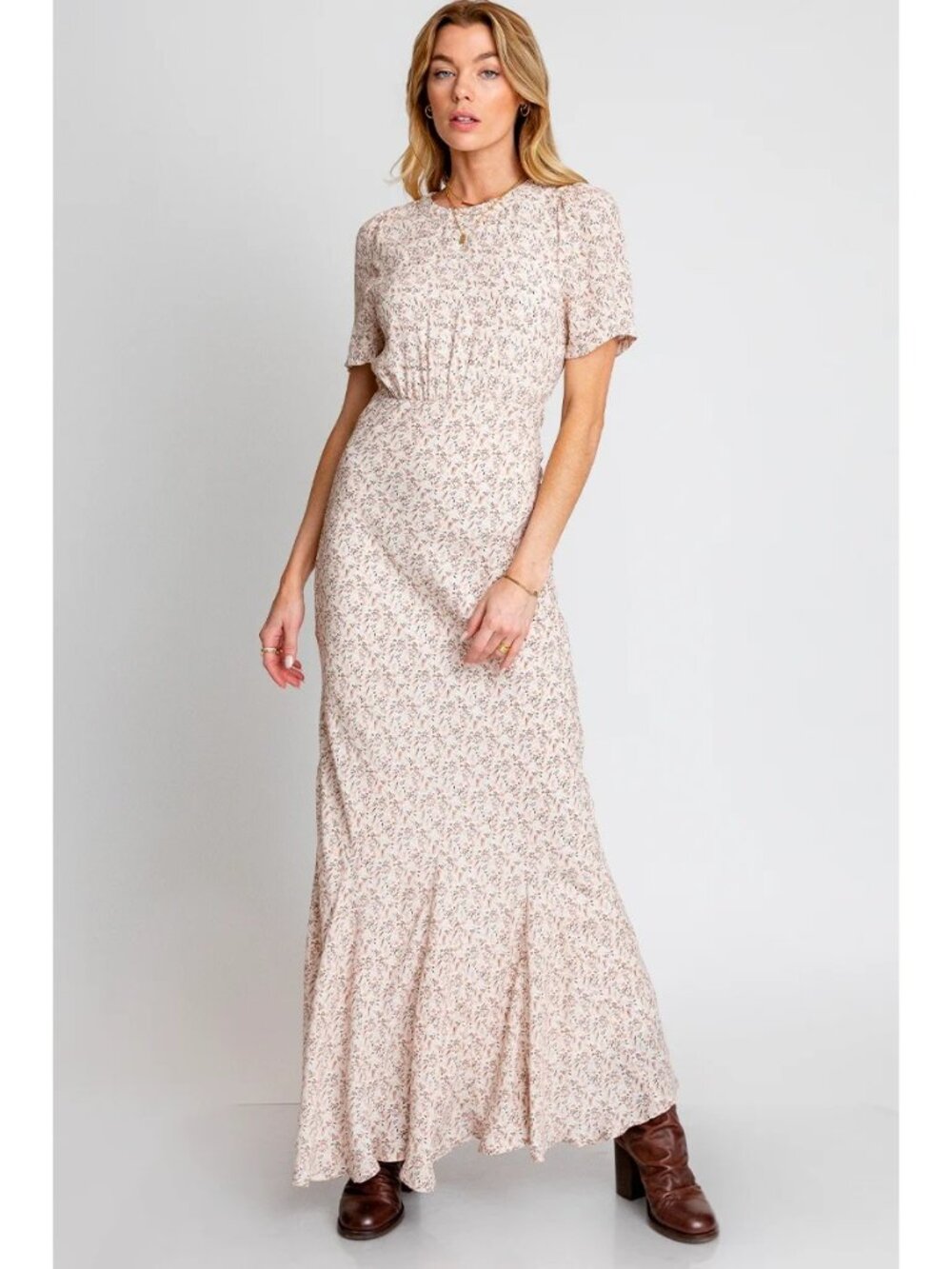 Monte Whitney Floral Print High-Neck Maxi Dress Size Medium Trumpet Hemline